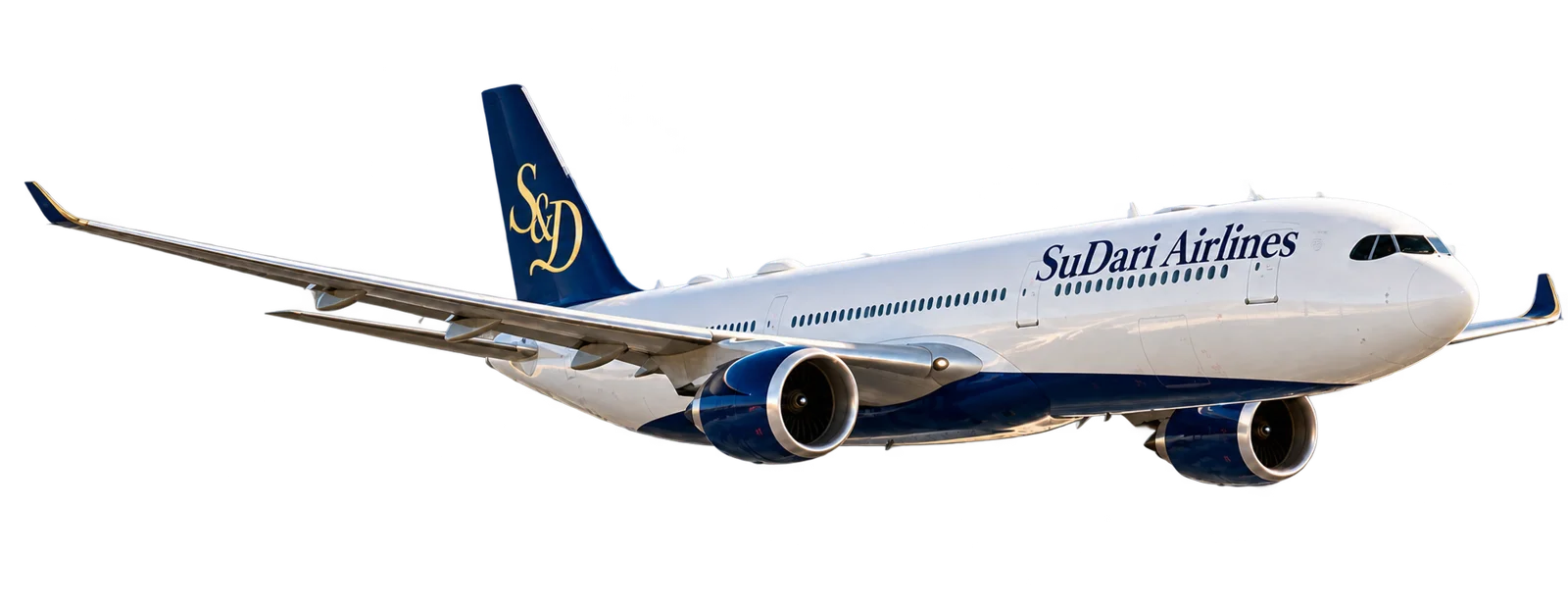 SuDari Airlines passenger plane flying through the clouds